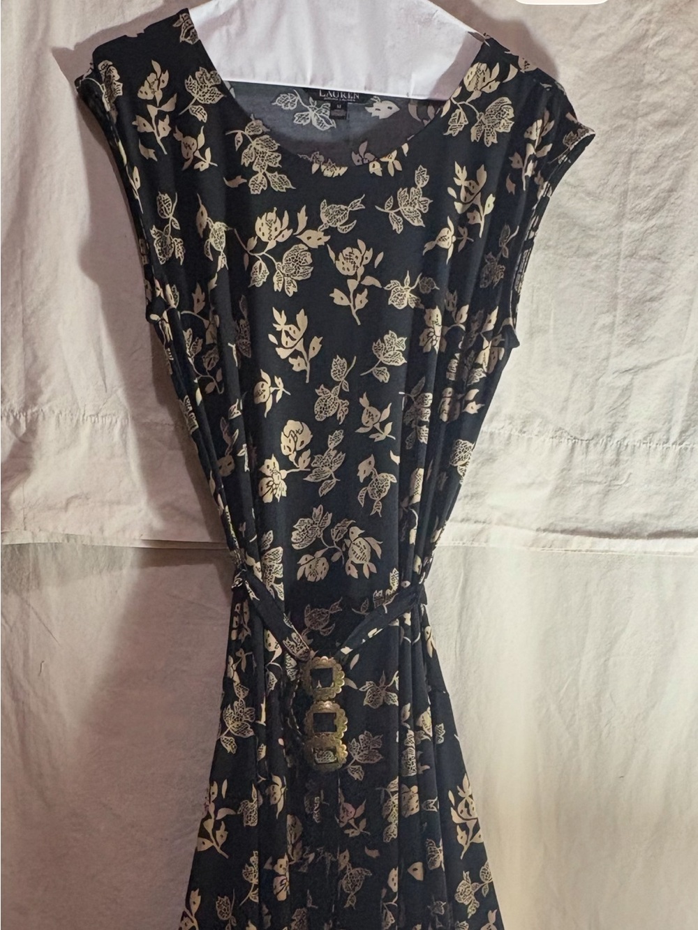Lauren Ralph Lauren Floral Dress With Scalloped Brass Concho Belt Set. Size M